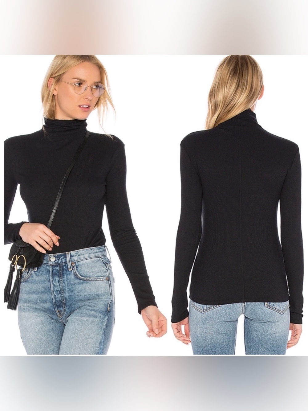 Vince Black Essential Women's Ribbed Turtleneck Sweater Sz L